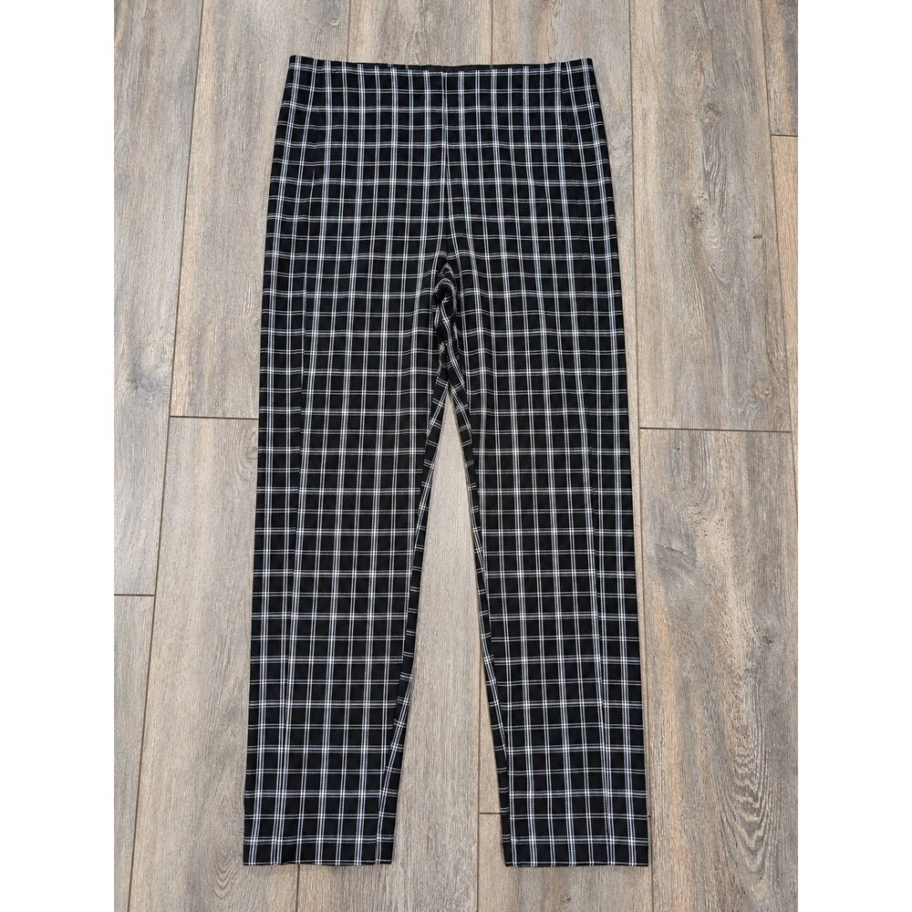 Ann Taylor Audrey Womens 12P Black White Plaid Straight Leg Dress Pants Petite